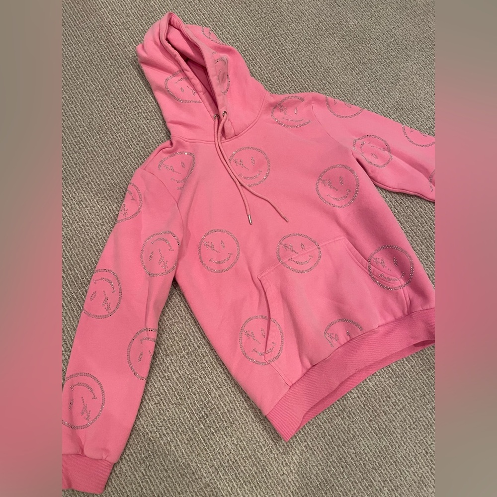 Retrovert Pink Bedazzled Smiley hoodie size S